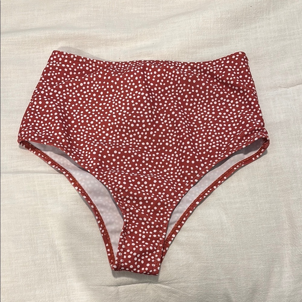 Red Polka Dot High-Waisted Bikini Bottom